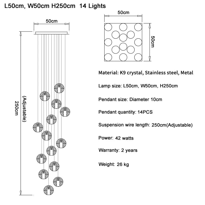 Crystal Ball LED Chandelier Pendant Light for Living Room Kitchen Lighting