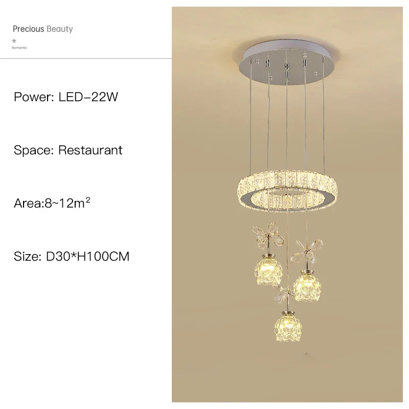 Crystal Petal Ceiling Chandelier: Modern Round Chrome Hanging Light for Home Decor