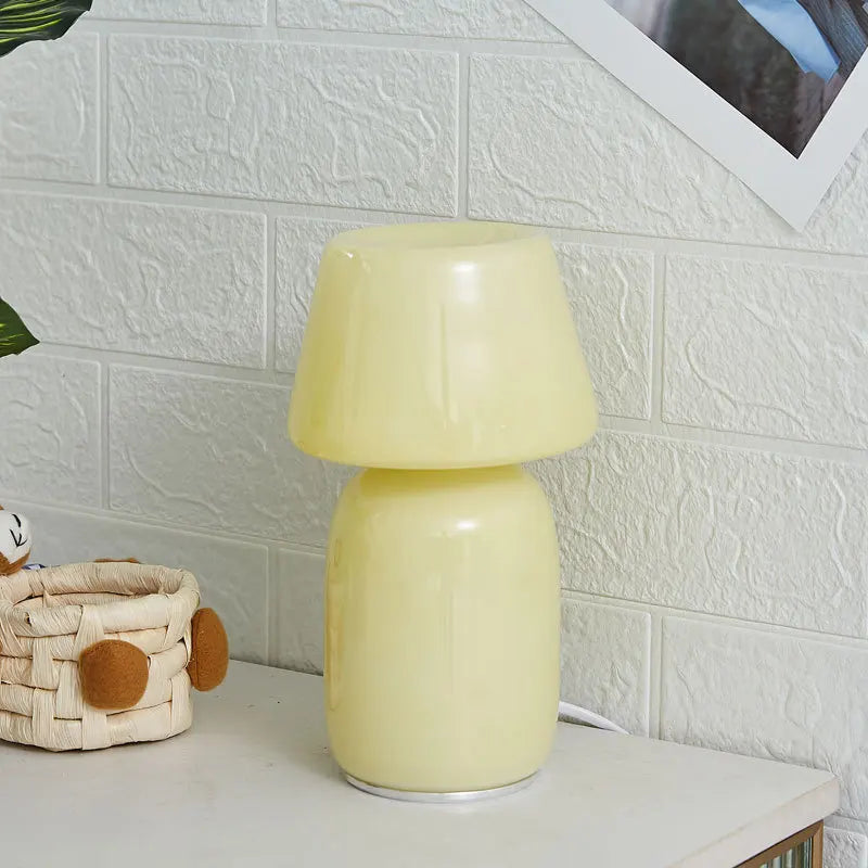 Apollo Mushroom Glass Table Lamp - White Glass Bedside Night Light
