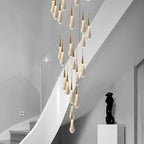 Crystal Teardrop Chandelier Staircase LED Pendant Light, Gold Living Room Decor