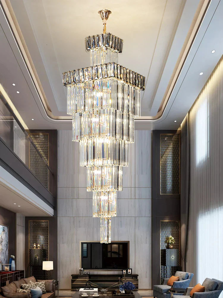 Crystal Chandelier: Luxury Spiral Staircase Pendant Light for Duplex Hollow Loft