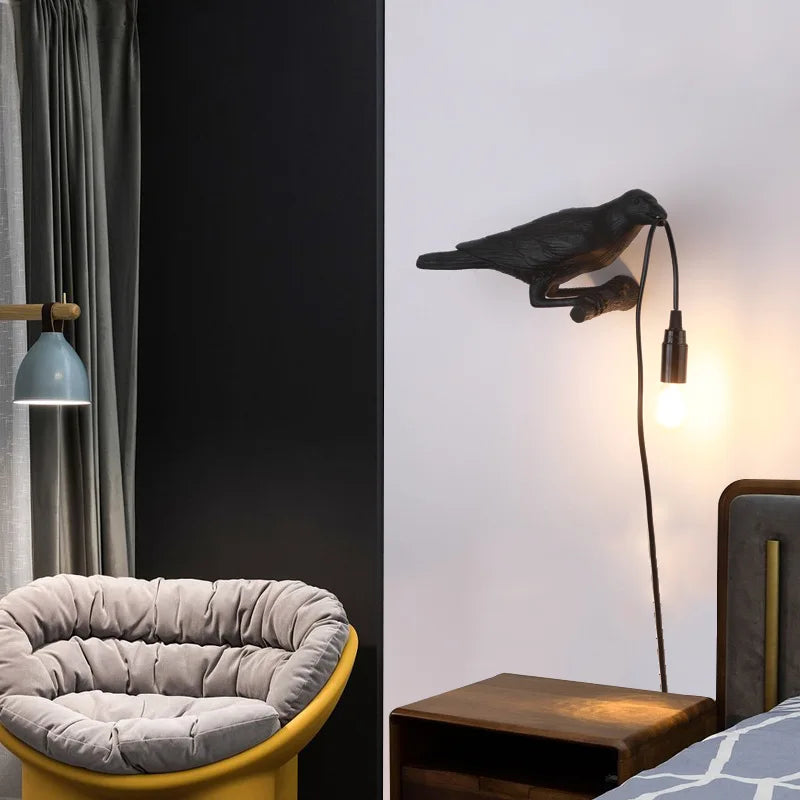 Designer Bird Wall Lamp Modern Resin White Black LED Light Bedroom Living Room