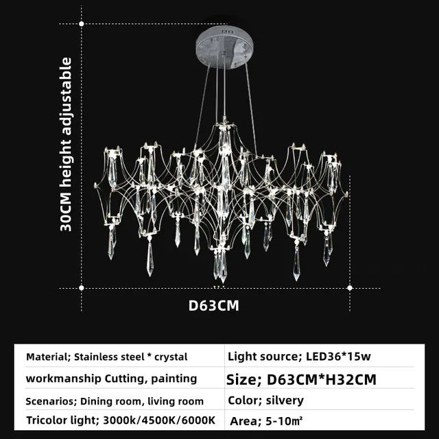 Starry Crystal Chandelier: Modern Luxury LED Firefly Ceiling Chandelier for Villa Living Room