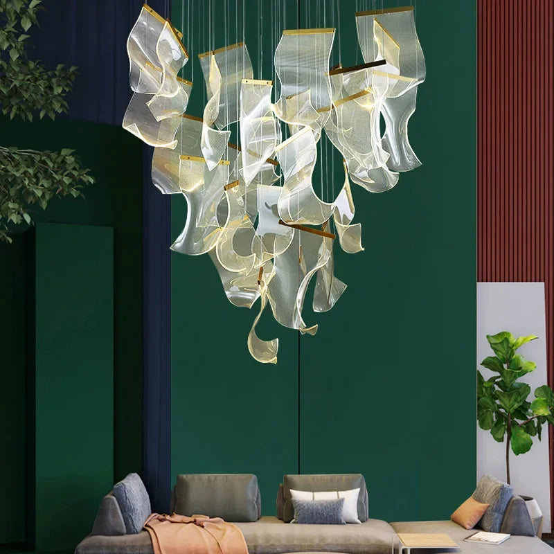 Modern Luxe Duplex Chandelier: Large Living Room Dining Hall Lighting