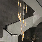 Crystal Tear Drop Chandelier for Staircase, LED Pendant Light in Gold - Indoor Decor