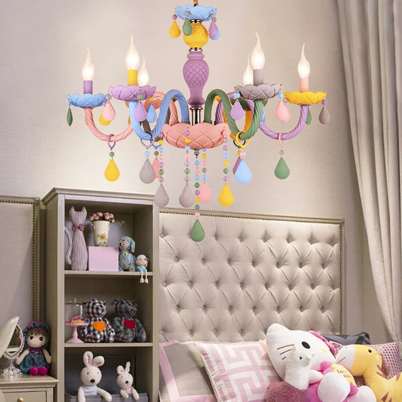 Crystal Chandelier: Modern Macaron Color Luminaire for Children's Room