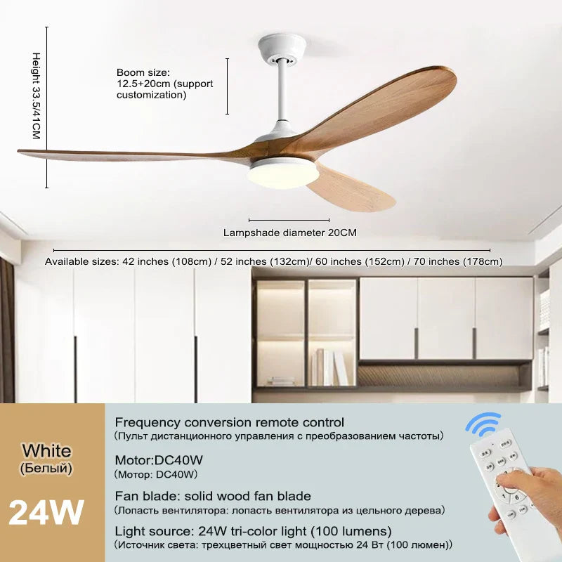 52 Inch Wood Blade Ceiling Fan with Remote Control and Lights