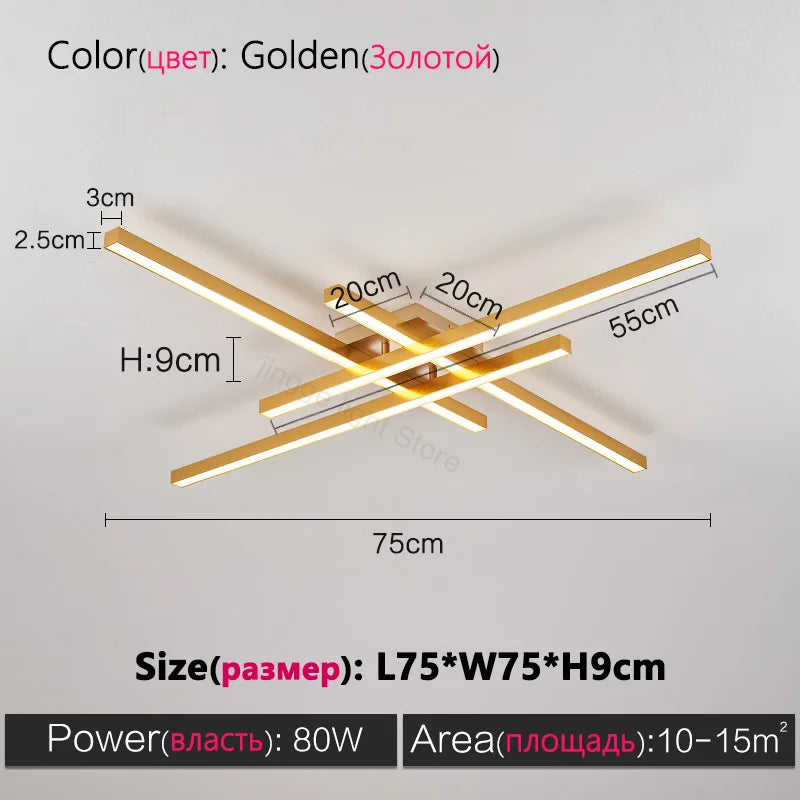 Black Chandelier LED Ceiling Lamp: Nordic Minimalist Square Bedroom Living Room Lighting