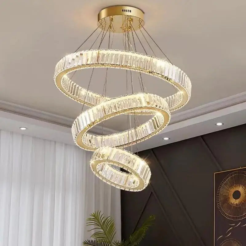Luxury Gold Steel Crystal Chandelier Pendant Lights - Remote Control Dimmable Fixture