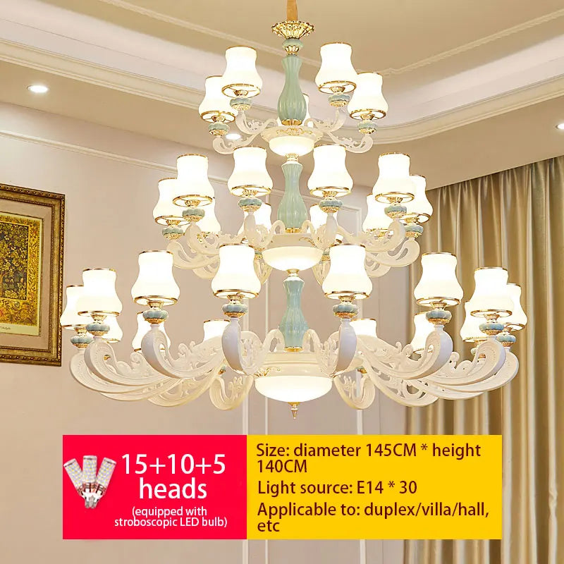 Deluxe Duplex Living Room Chandelier - Elegant Villa & Hotel Pendant Lighting