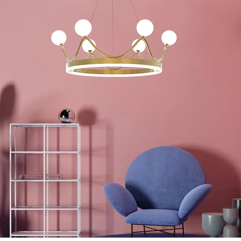 Crown Design Gold Chandelier for Living Room Kids Bedroom