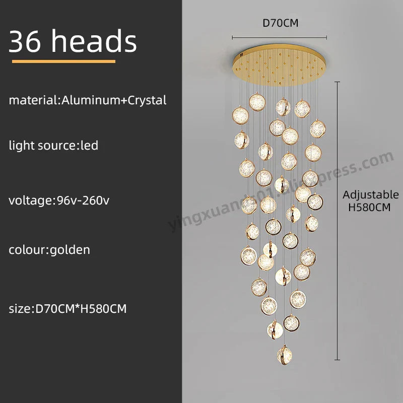 Crystal Ball LED Rotating Stair Chandelier - Nordic Luxury Loft Bubble Design