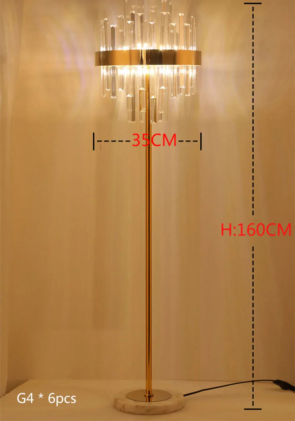 Crystal Gold Floor Lamp for Bedroom & Living Room - Modern Luxury LED Light