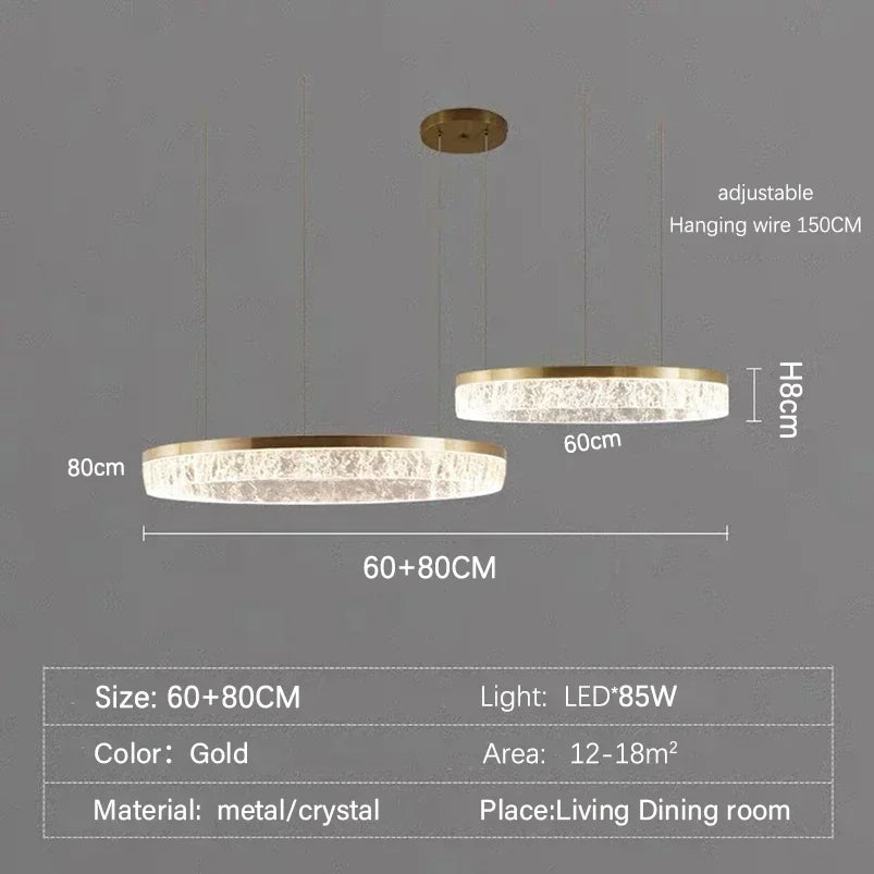 Modern LED Golden Round Chandelier Living Room Luxury Ring Lighting