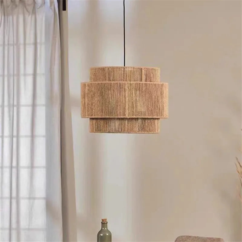 Wabi Sabi Rattan Pendant Light Handmade Hemp Rope Lamp for Home and Hospitality
