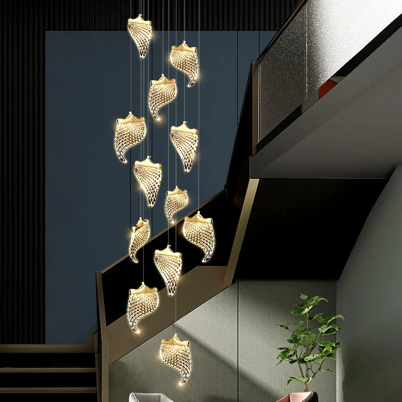 LED Staircase Chandelier: Modern Loft Lighting Fixture for Living & Dining Room