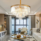 Crystal Gold Black LED Chandelier - Multi-Storey Modern Round Pendant Lamp