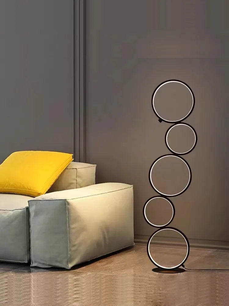 Modern Five-Ring LED Floor Lamp for Living Room and Bedroom