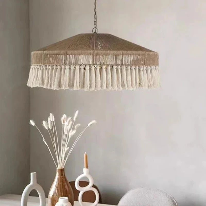 Retro Hemp Rope Tassel Pendant Light: Hand-woven Creative Bedroom Dining Room Main Lamp