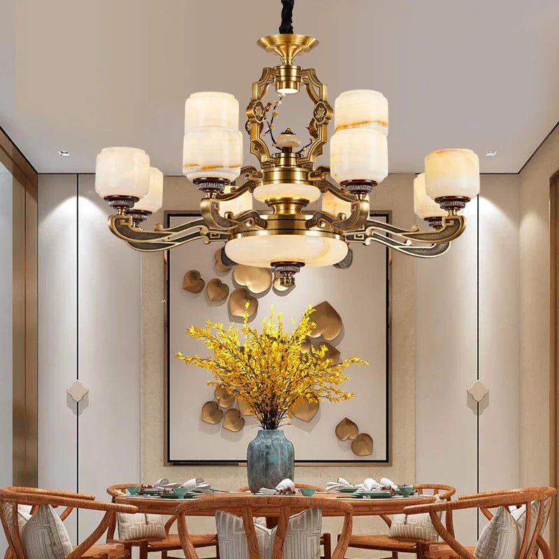 Jade Zinc Alloy Chandelier for Living Room, Restaurant, Hall - Elegant Chinese Design