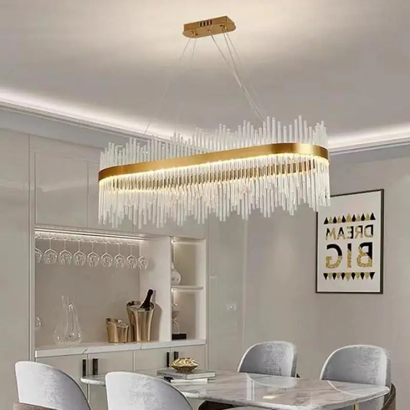 Modern Luxury Glass LED Chandelier Dining Room Dimmable Pendant Lamp