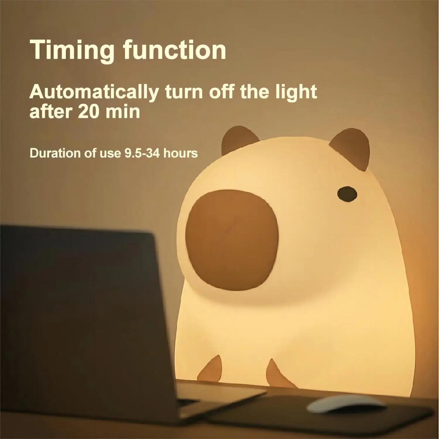 Capybara Silicone Night Light | Rechargeable, Adjustable Brightness, Timer, Cute Animal Design