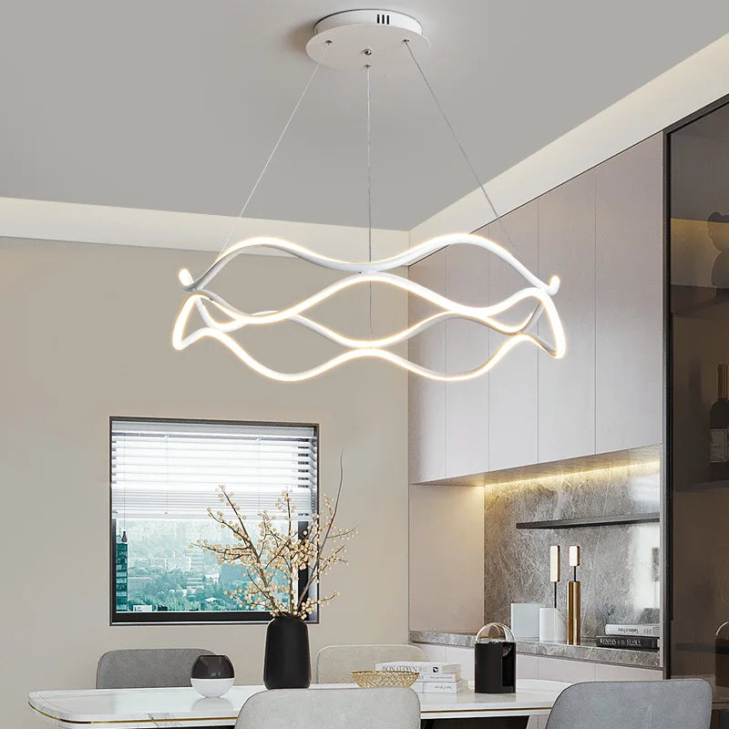 Wave Ring LED Pendant Chandelier for Living Room Bedroom, Modern Circle Lamp Fixture