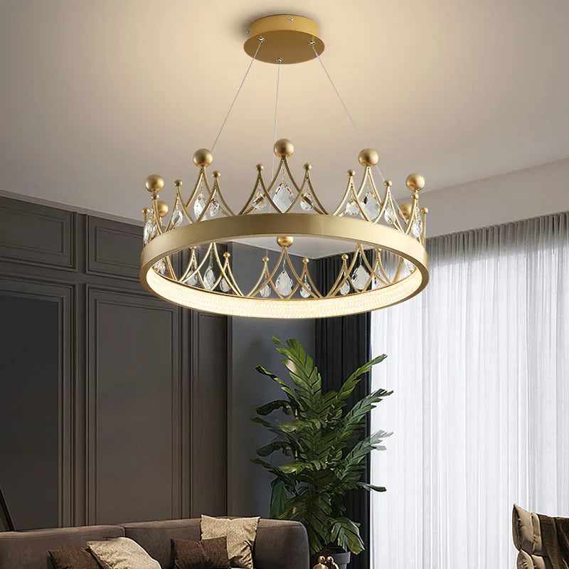 Crown Crystal Chandelier Pendant Light for Bedroom and Living Room Decor