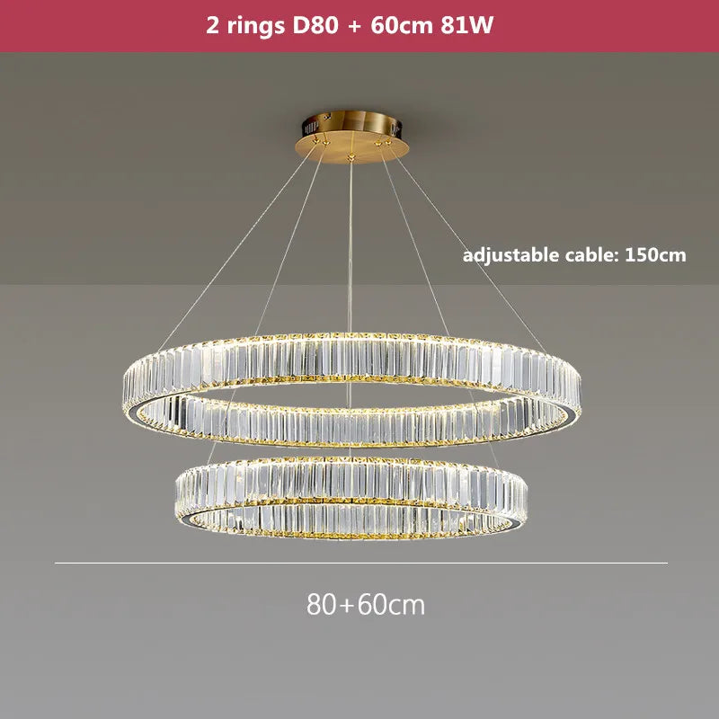 Luxury Gold Steel Crystal Chandelier Pendant Lights - Remote Control Dimmable Fixture