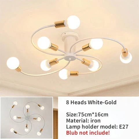 Retro Iron Fan Ceiling Chandelier with 8 Sockets for Home Decor