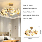 Gold Branches Chandelier with Porcelain Leaves Pendant Light - Luxury Living room Decor