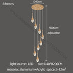 Gold LED Staircase Chandelier: Elegant Luxury Large Pendant Lamp for Living Room