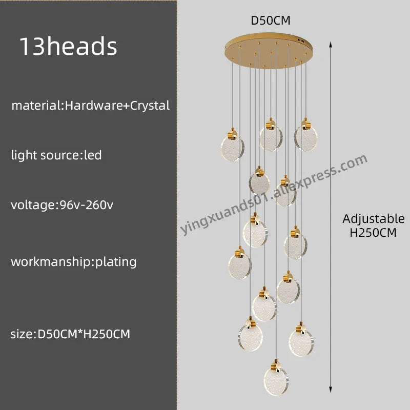 Crystal Chandelier Pendant Light for Luxury Staircase