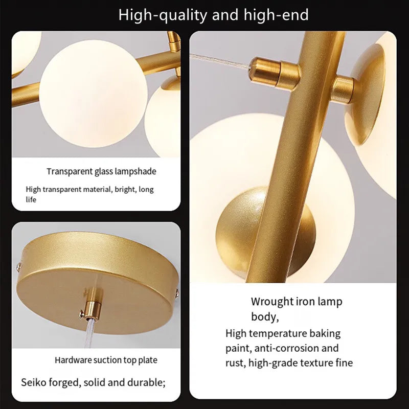 Glass Nordic Chandelier LED Ceiling Light for Modern Living Room and Dining Table