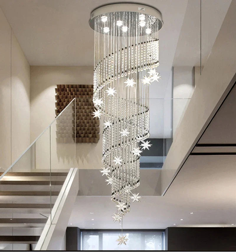 Moon Star Crystal Chandelier: Modern Spiral Design for Lobby Stair Lighting
