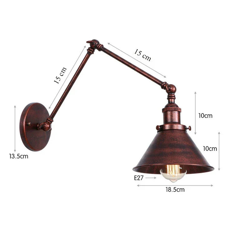 Black Copper Vintage Wall Sconce with Long Arm for Home Bedroom
