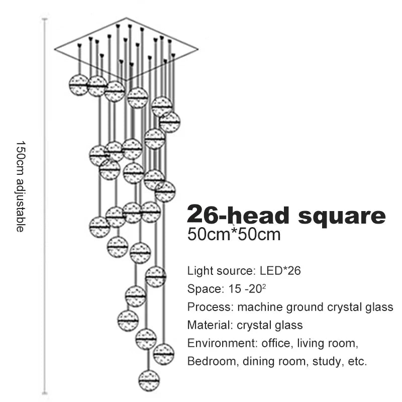 Crystal Ceiling Chandelier for Staircase & Hallway, Elegant Long Cable Pendant Light