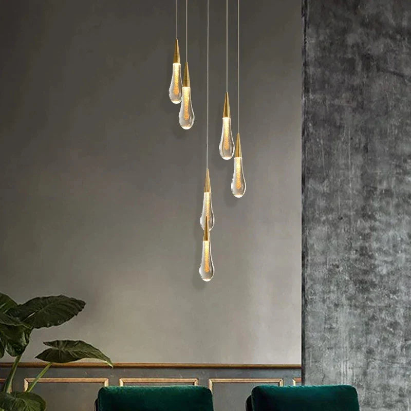 Luxury Water Drop Led Chandelier for Duplex, Stair & Villa Lighting