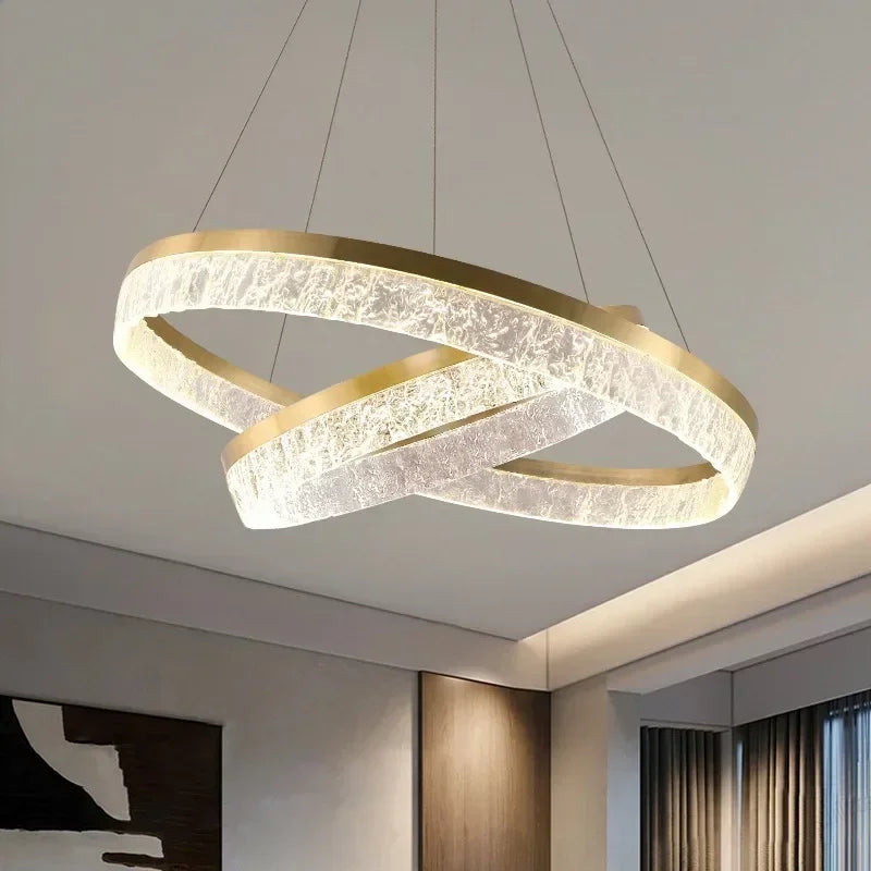 Modern LED Golden Round Chandelier Living Room Luxury Ring Lighting