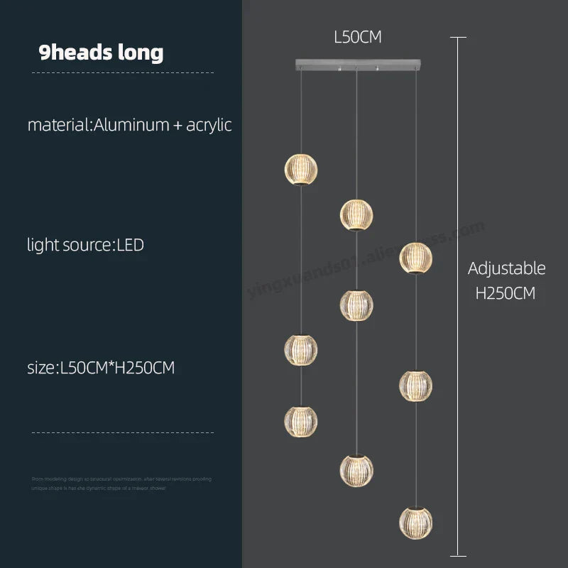 Revolving Stair LED Chandelier - Duplex Villa Hanging Lamp for High-Level Staircase