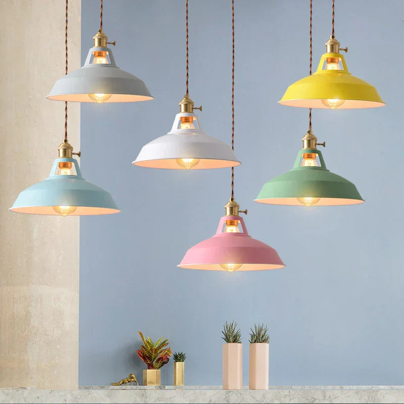 Vintage Pendant Ceiling Light for Home and Restaurant, Macaron Colors Hanging Lampshade