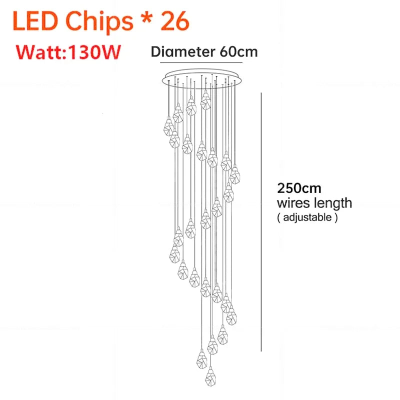 Nordic Crystal Cube Chandelier LED Light for Home Staircase Loft Living Room