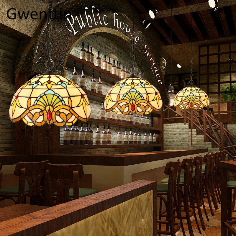 Stained Glass Pendant Lights: Baroque Style LED Kitchen Lighting Fixtures