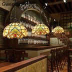 Stained Glass Pendant Lights: Baroque Style LED Kitchen Lighting Fixtures