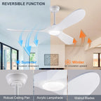Wooden Ceiling Fan with LED Light and Control - Ideal for Bedroom, Living Room, Office