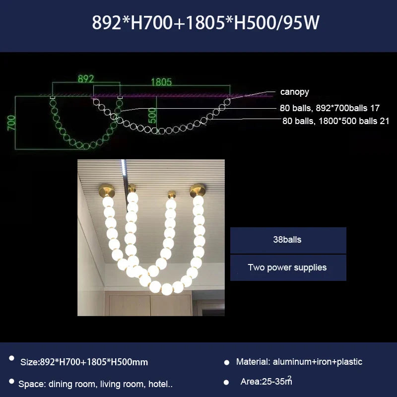 Pear Necklace Chandelier: Luxury Pendant Light Fixture for Living & Dining Rooms