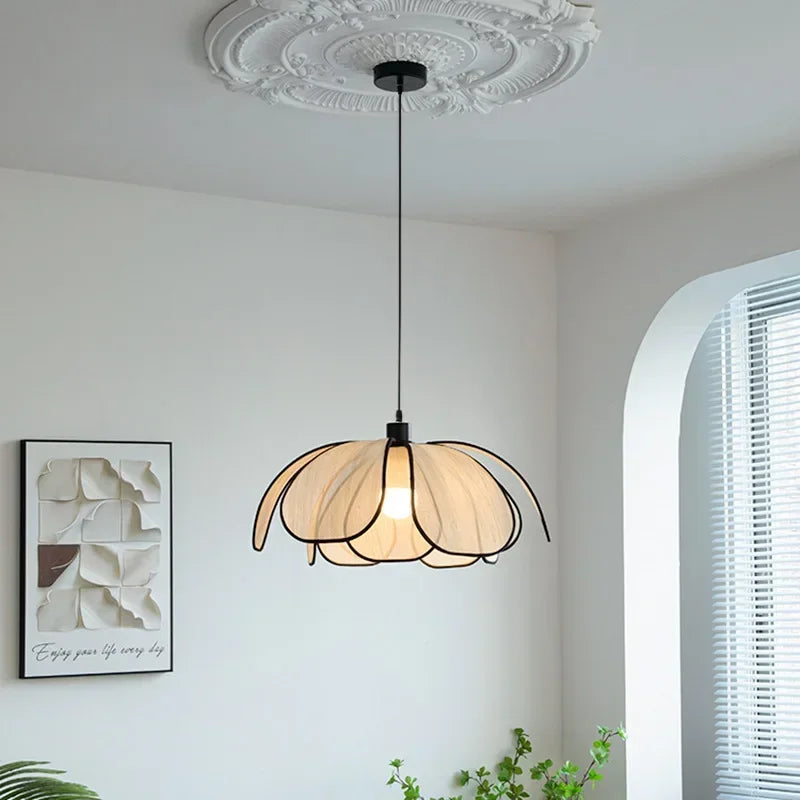 Petal Rattan Pendant Lamp, Elegant Ceiling Light for Dining Room & Living Space