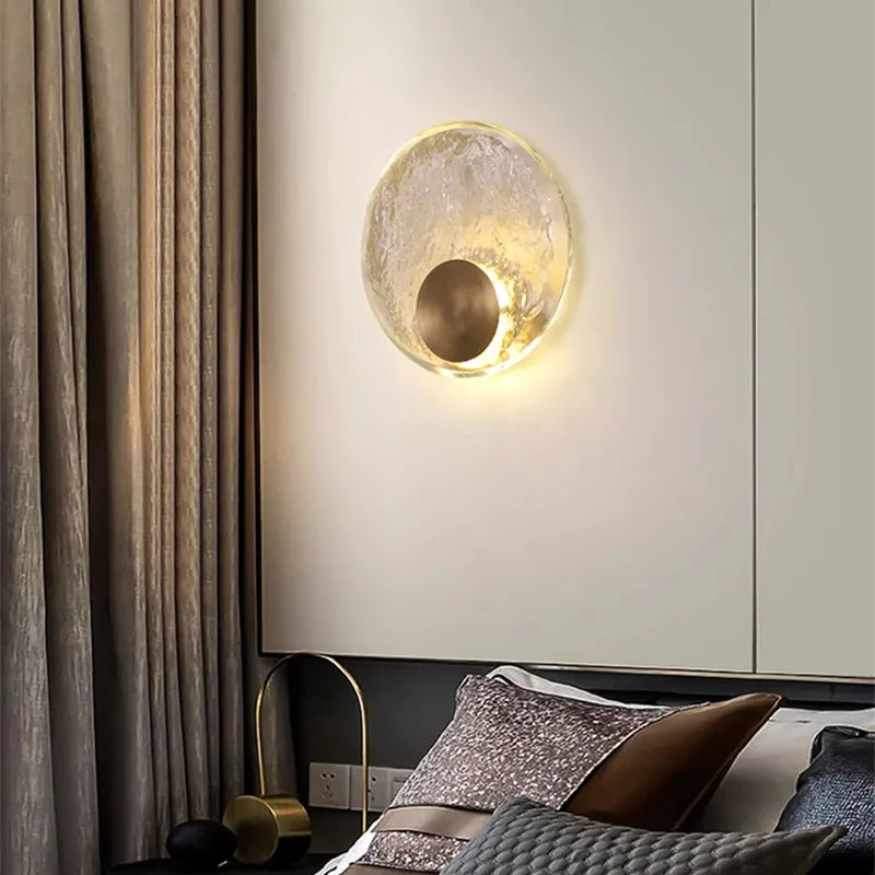 Circle Glass Wall Light: Nordic Crystal Bedside Lamp for Designer House Decor