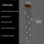 Black & Gold Crystal Chandelier LED Pendant Light Fixture Loft Staircase Lighting