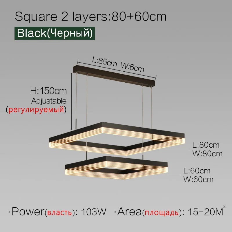 Square Modern Minimalist Nordic Chandelier for Living Room, Dining Room, Bedroom